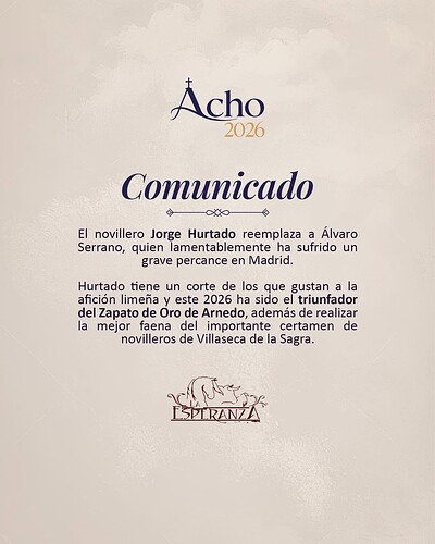 Sustitución novillada - Acho 2026